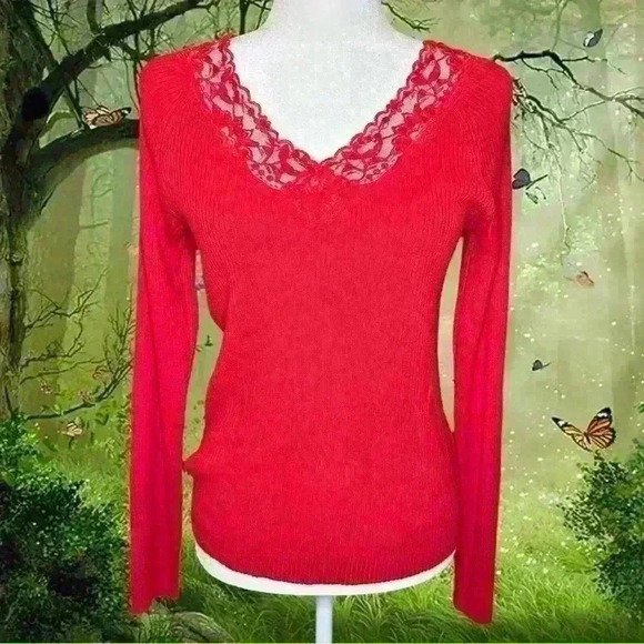 Y2K Sweatshirt Beaded Red NWT Long Sleeve - Picture 1 of 8